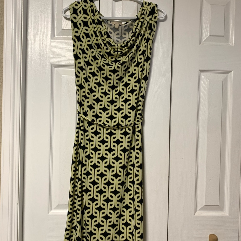 Banana Republic Black and Yellow Patterned Midi Dress